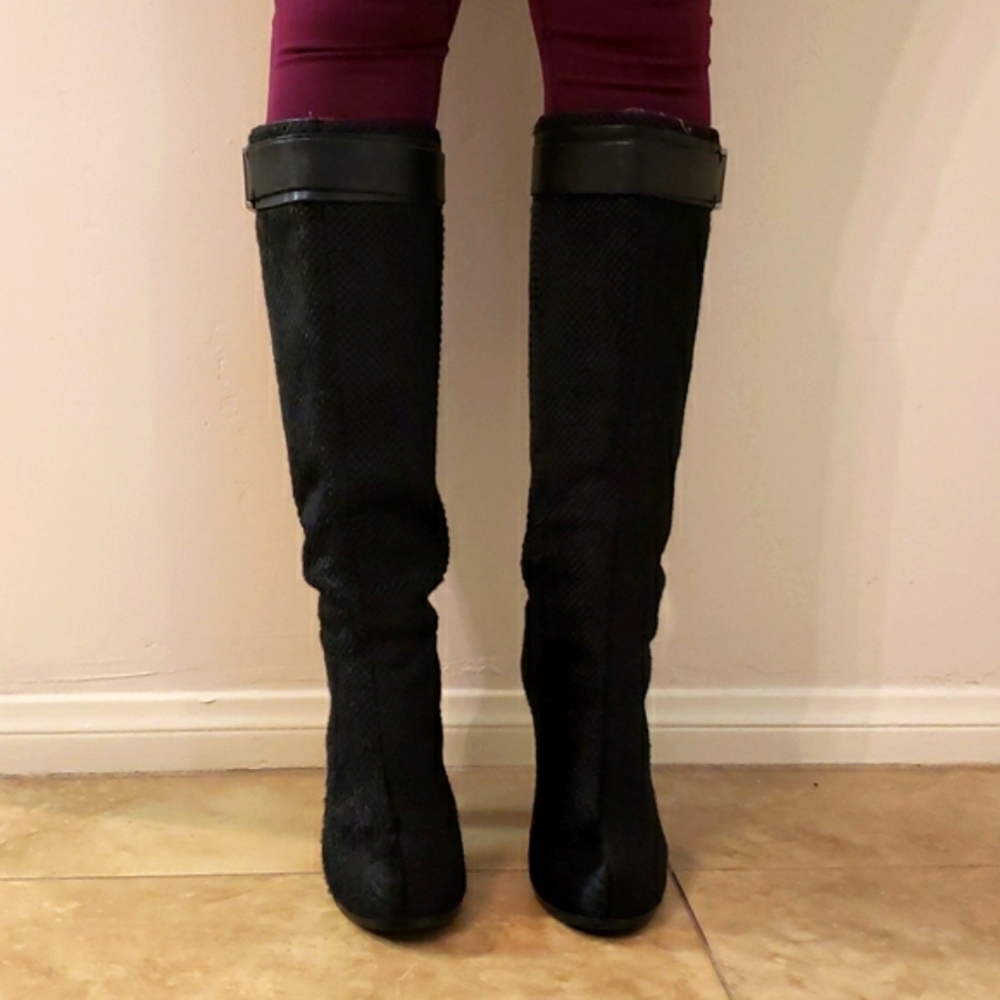 Rachel Zoe "Camille" Boot Mob Wife Club Goth Calf Hair Snake Skin Texture - Picture 3 of 10